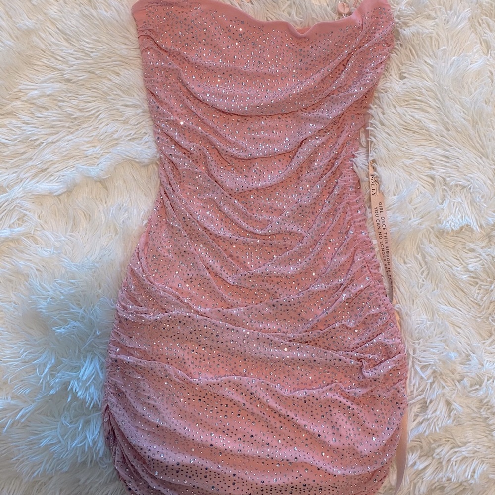 Embellished mini dress in blush